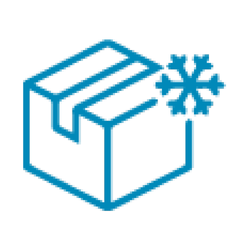 Blaues Linienpiktogramm einer geöffneten Schachtel mit einem Sternsymbol rechts daneben